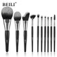 Beili Christmas Gift Makeup Brush Set Of 10, Kabuki Brushes With Synthetic Hair For Foundation, Concealer, And Eyeshadow.