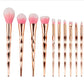 11Pcs Diamond Rose Gold Makeup Brushes Set Mermaid Fishtail Shaped Foundation Powder Cosmetics Brush Rainbow Eyeshadow Brush Kit